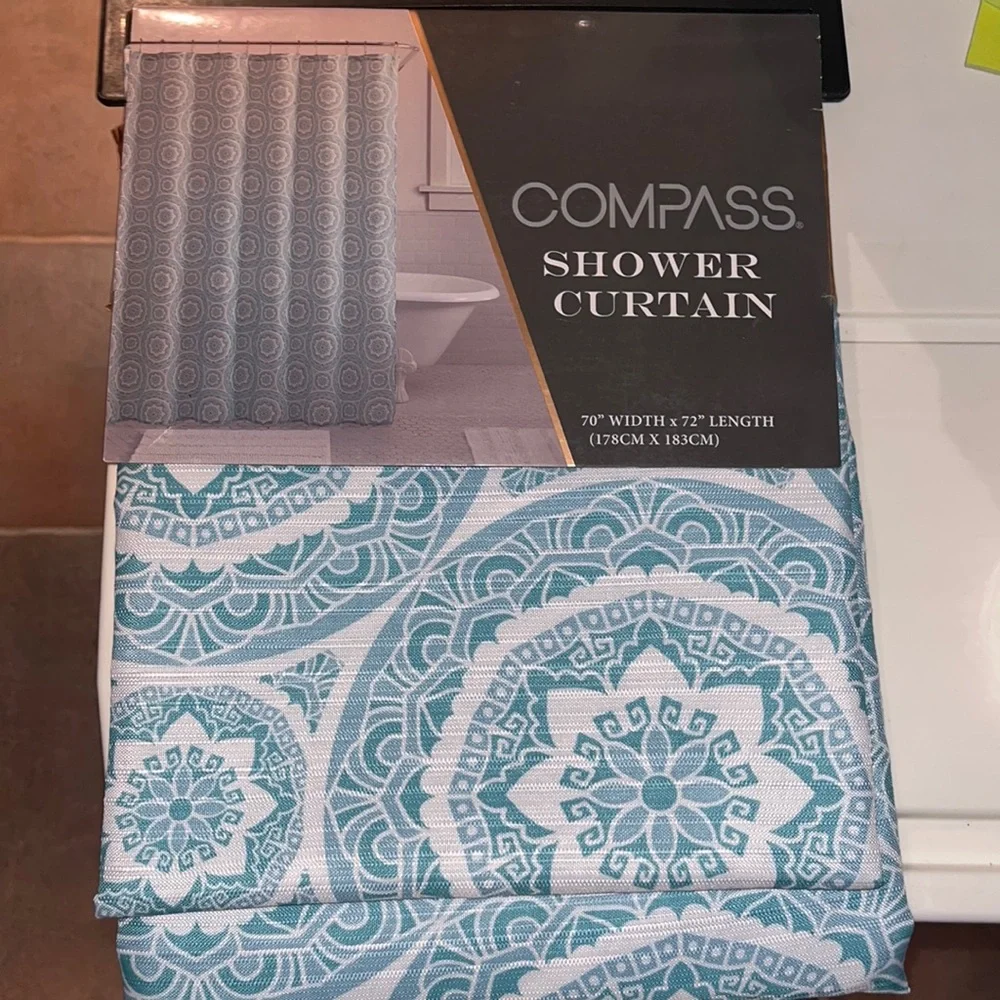 Compass Shower Curtain 70” x 72” brand new Washable material Modern design
